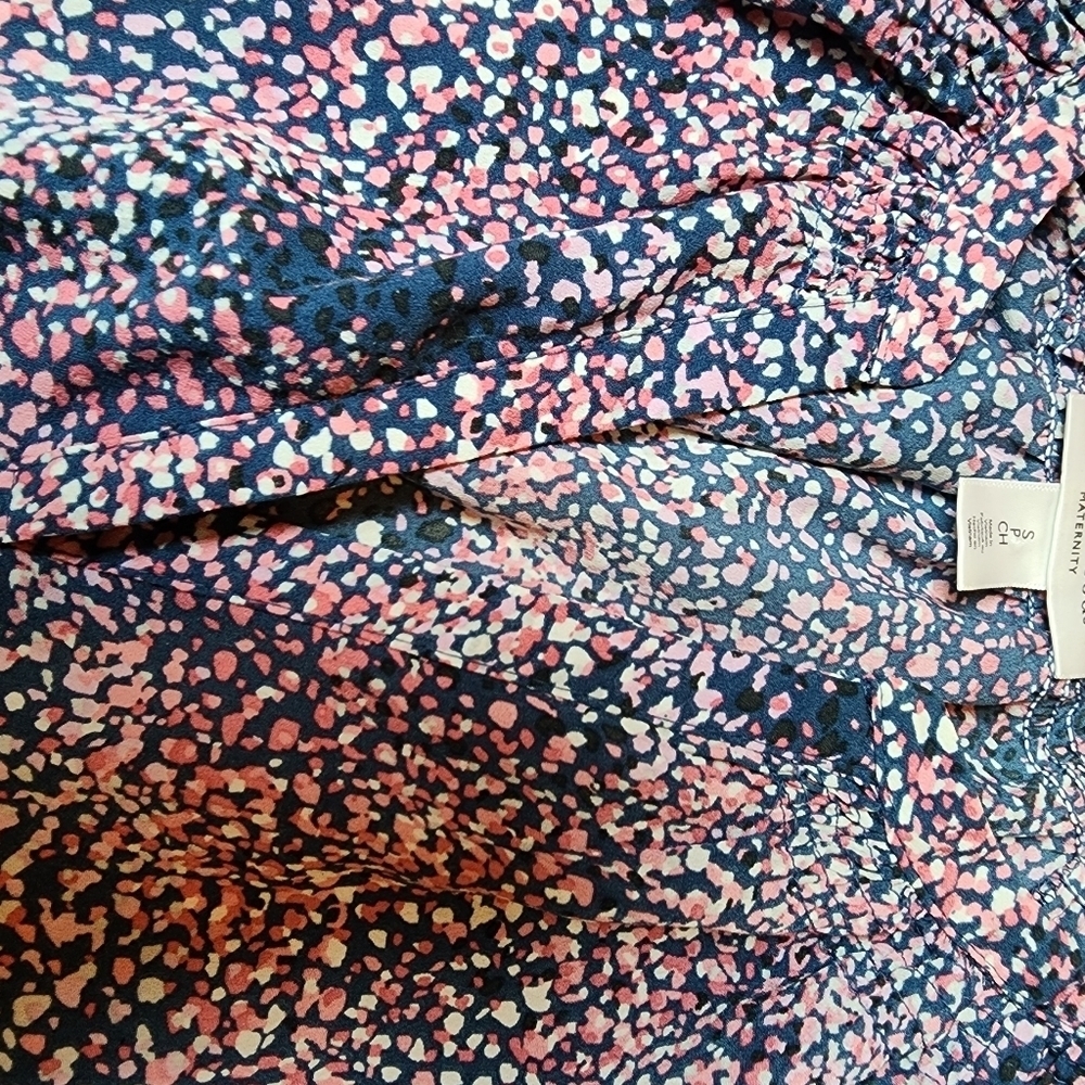 Motherhood Maternity Small Petite Pink and Blue Patterned Blouse Top With Tie - Picture 5 of 10